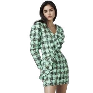 NWT Revolve Atoir Leave Me Be Dress Plaid Ruffle Tweed Boucle Metallic Size 10US